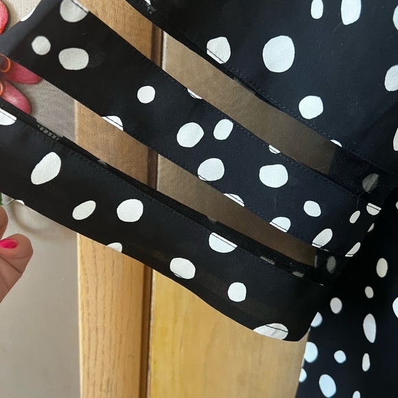 luvamia Women's Casual Crewneck Dress 3/4 Bell Sleeve Mesh Panel Tunic Dress - Picture 4 of 4